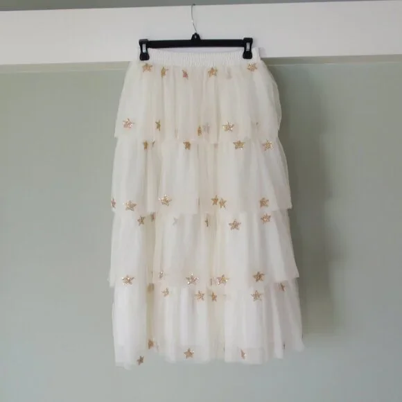 NWT Altar’d State Stars Tulle Tiered Ruffle Midi Fellyn Ballerina Skirt Sz M - Picture 4 of 15